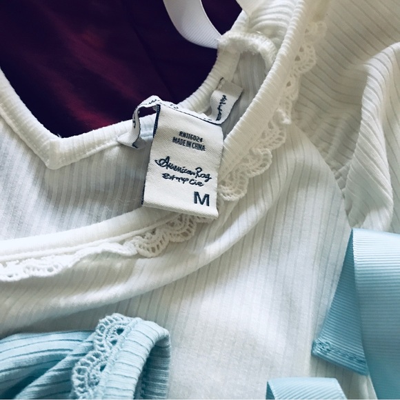 White and Pastel Light Blue Ribbon Shirt Medium American Rag - Picture 4 of 13